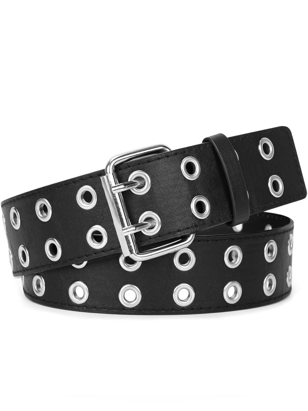 Women’s DoubleGrommet Belt Silver Hardware 1.5in Width and 42in Long